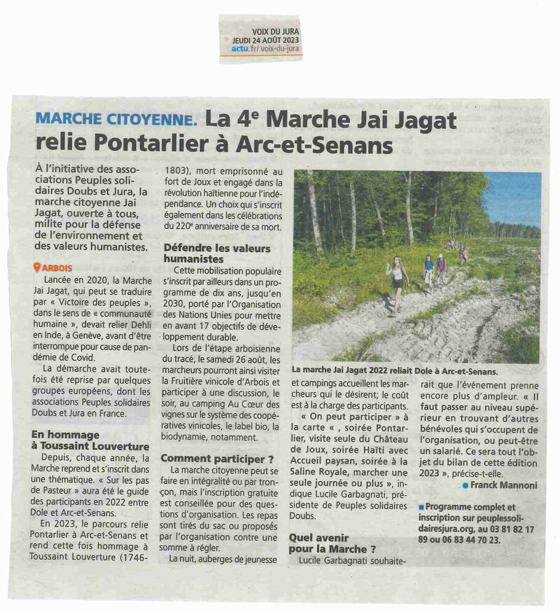 La 4e marche Jai Jagat relie Pontarlier à Arc-et-Senans - article de Franck Mannoni, la Voix du Jura